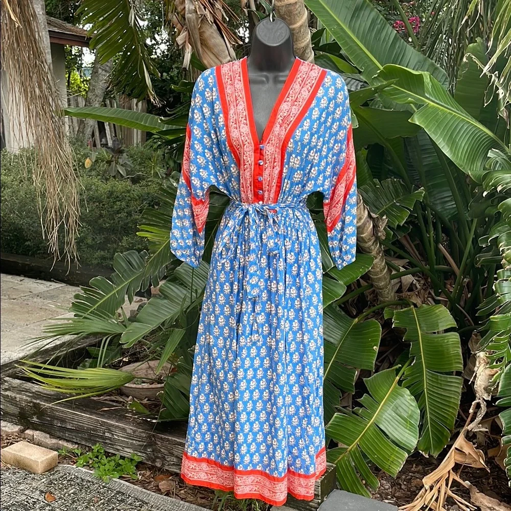 bandanna, print block print kimono sleeve  dress
